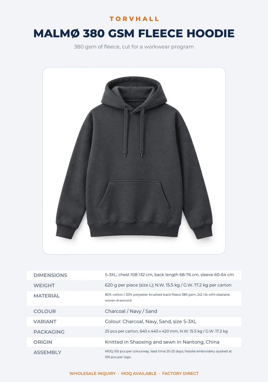 Malmø 380 GSM Fleece Hoodie - Image 9